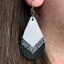 Load image into Gallery viewer, Silver, Glitter & Black Stacked Teardrop Earring