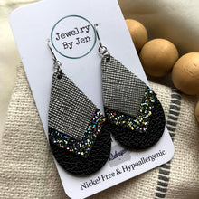 Load image into Gallery viewer, Silver, Glitter & Black Stacked Teardrop Earring