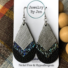 Load image into Gallery viewer, Silver, Glitter &amp; Black Stacked Teardrop Earring
