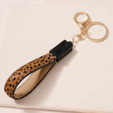 Load image into Gallery viewer, Animal Print Calf Hair iPhone USB Cable Key Chain (Brown or White)