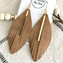 Load image into Gallery viewer, Weathered Tan Fringe w/Gold Bar Earring