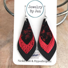 Load image into Gallery viewer, Black & Red Skinny Layered Teardrop Earring