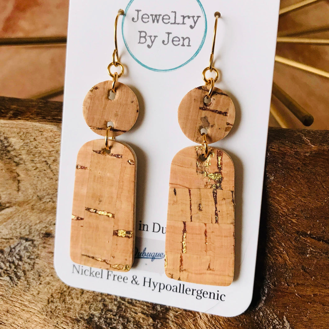 Small Bar: Cork w/Gold Accents Earrings