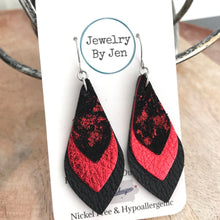 Load image into Gallery viewer, Black &amp; Red Skinny Layered Teardrop Earring
