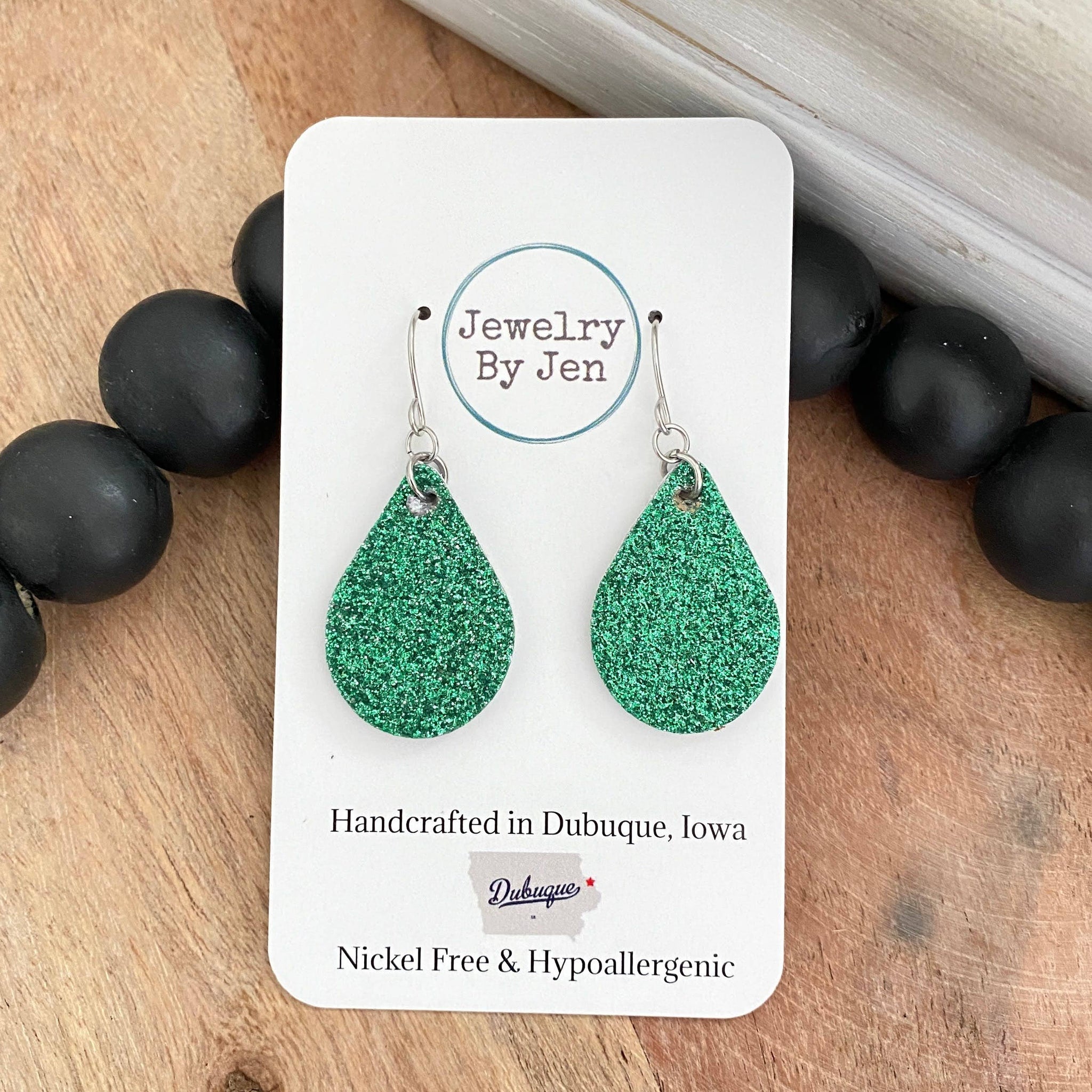 Small Teardrop Dangle- Fine Green Glitter – BluCherry Boutique