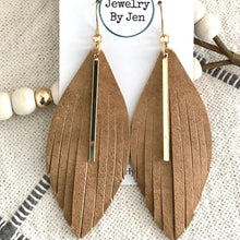Load image into Gallery viewer, Weathered Tan Fringe w/Gold Bar Earring
