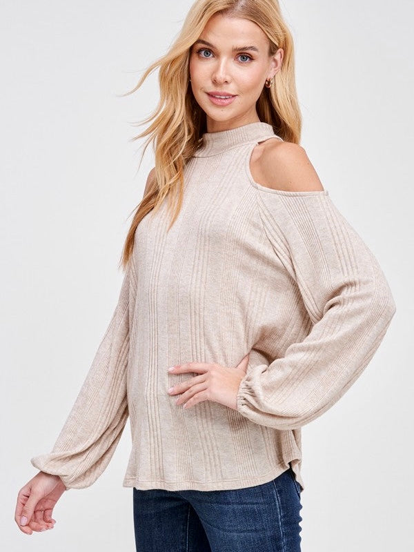 A Classy Cold Shoulder in Oatmeal